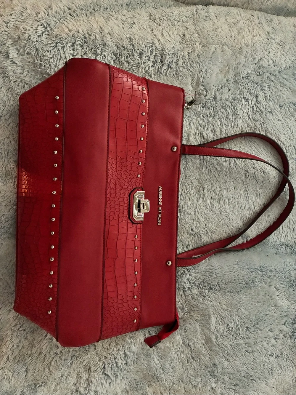 Adrienne Vittadini Red Croc-Embossed Studded Tote
